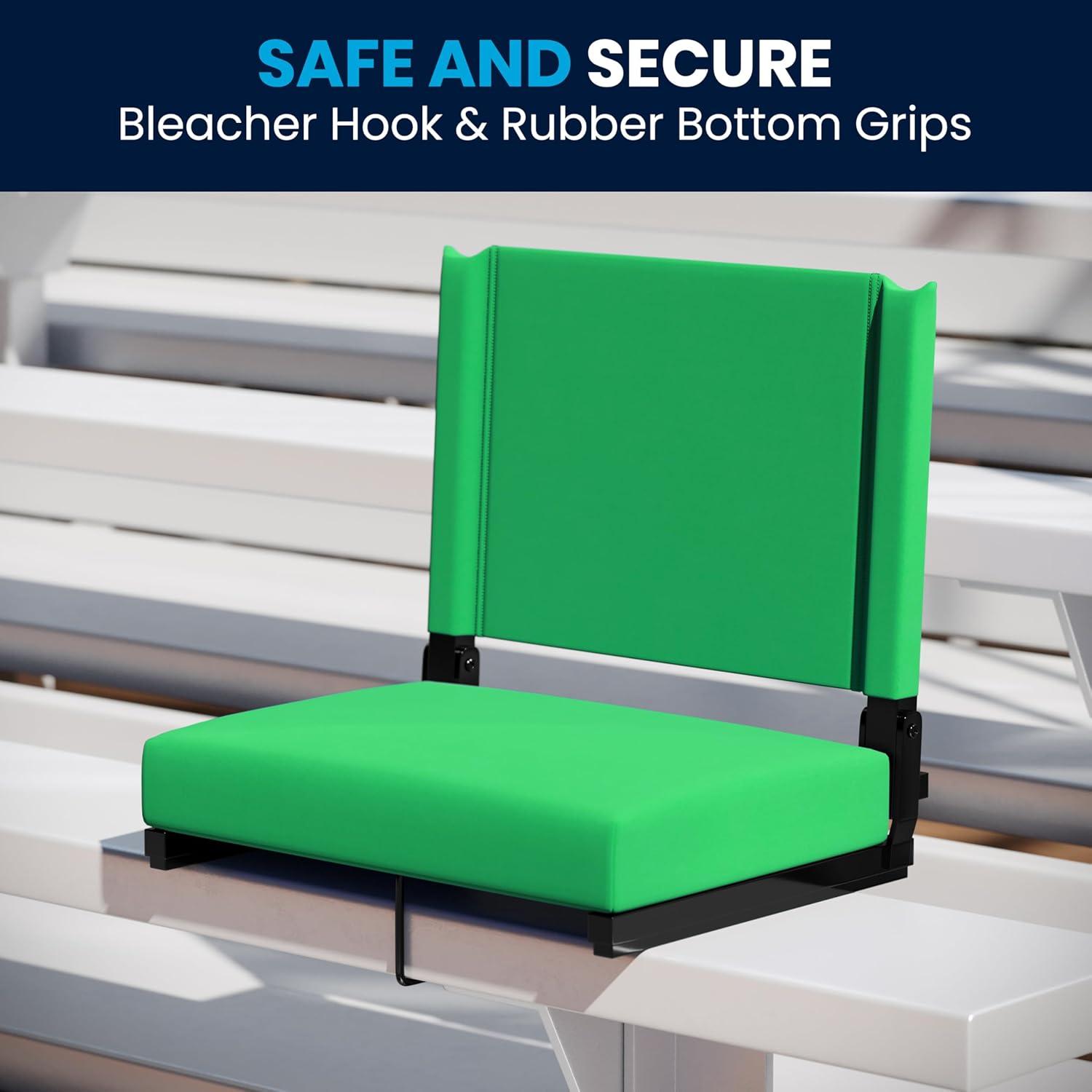 image:imageFlash Furniture Grandstand Portable Stadium Seats for Bleachers or Benches Folding Padded Stadium Chairs with Handle Pack of 2 500 lb Weight Capacity BlueBright Green