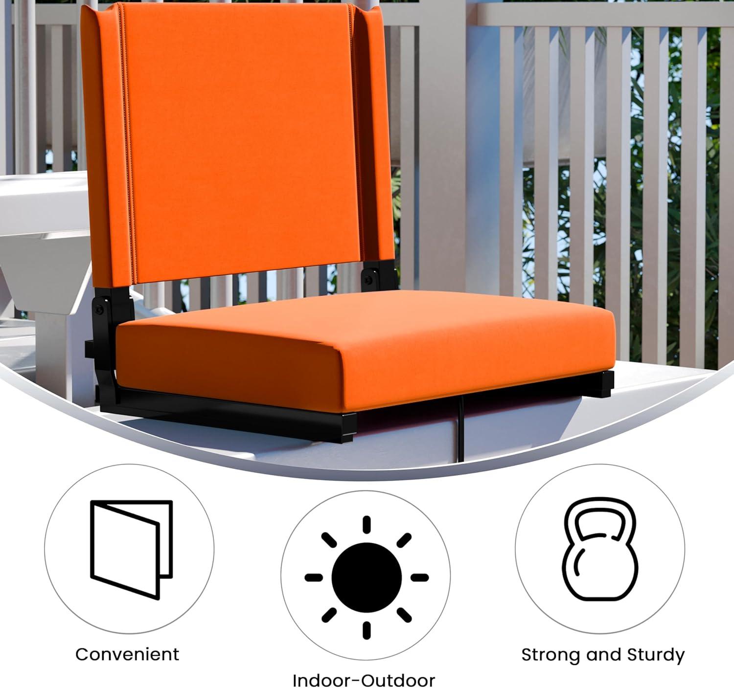 image:imageFlash Furniture Grandstand Portable Stadium Seats for Bleachers or Benches Folding Padded Stadium Chairs with Handle Pack of 2 500 lb Weight Capacity BlueOrange