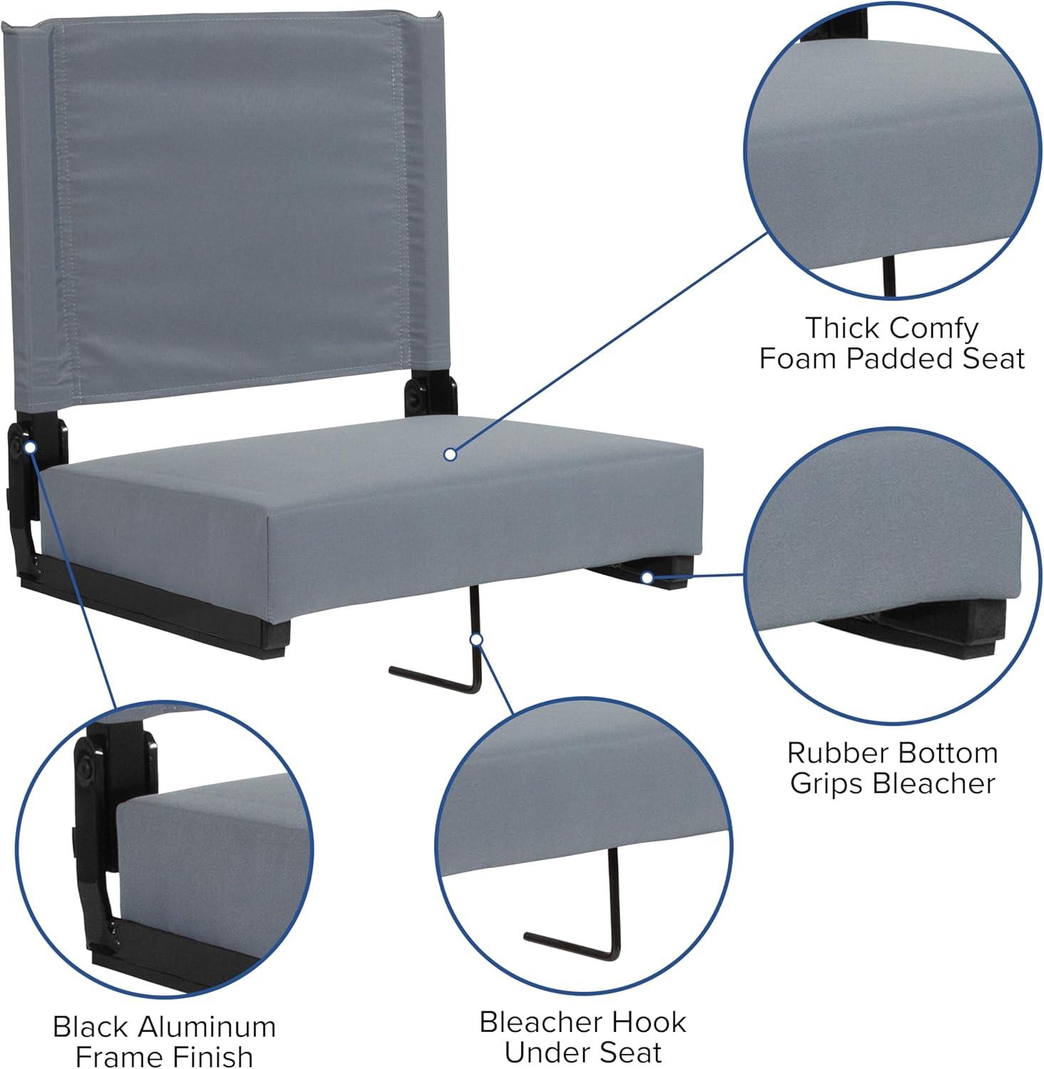 image:imageFlash Furniture Grandstand Portable Stadium Seats for Bleachers or Benches Folding Padded Stadium Chairs with Handle Pack of 2 500 lb Weight Capacity BlueGrey