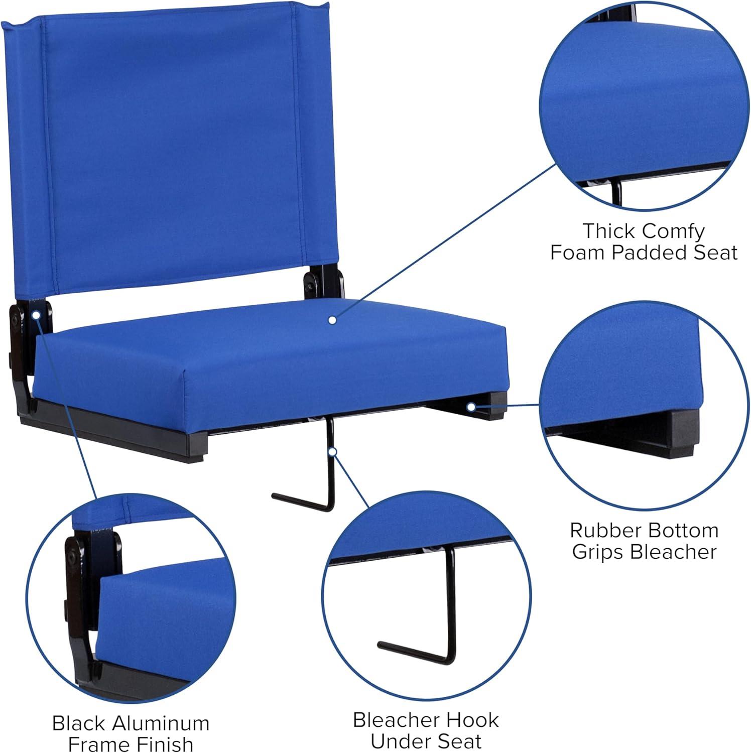 image:imageFlash Furniture Grandstand Portable Stadium Seats for Bleachers or Benches Folding Padded Stadium Chairs with Handle Pack of 2 500 lb Weight Capacity BlueBlue