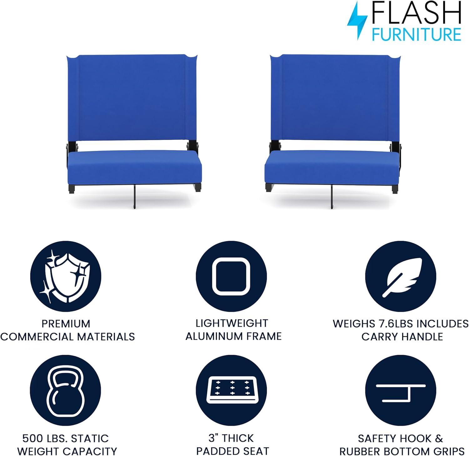 image:imageFlash Furniture Grandstand Portable Stadium Seats for Bleachers or Benches Folding Padded Stadium Chairs with Handle Pack of 2 500 lb Weight Capacity BlueBlue