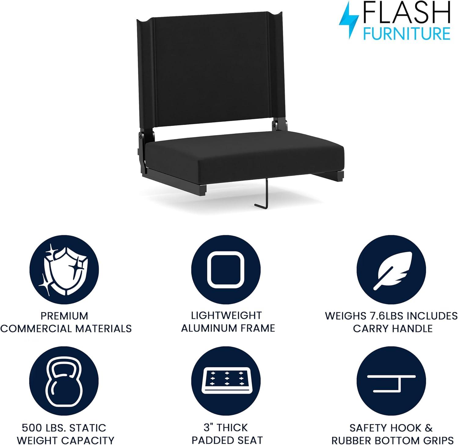 image:imageFlash Furniture Grandstand Portable Stadium Seats for Bleachers or Benches Folding Padded Stadium Chairs with Handle Pack of 2 500 lb Weight Capacity BlueBlack