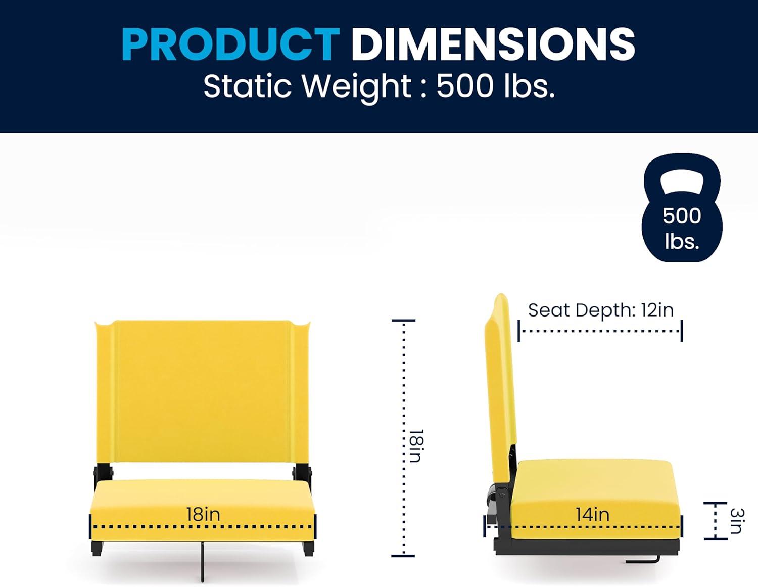 image:imageFlash Furniture Grandstand Portable Stadium Seats for Bleachers or Benches Folding Padded Stadium Chairs with Handle Pack of 2 500 lb Weight Capacity BlueYellow