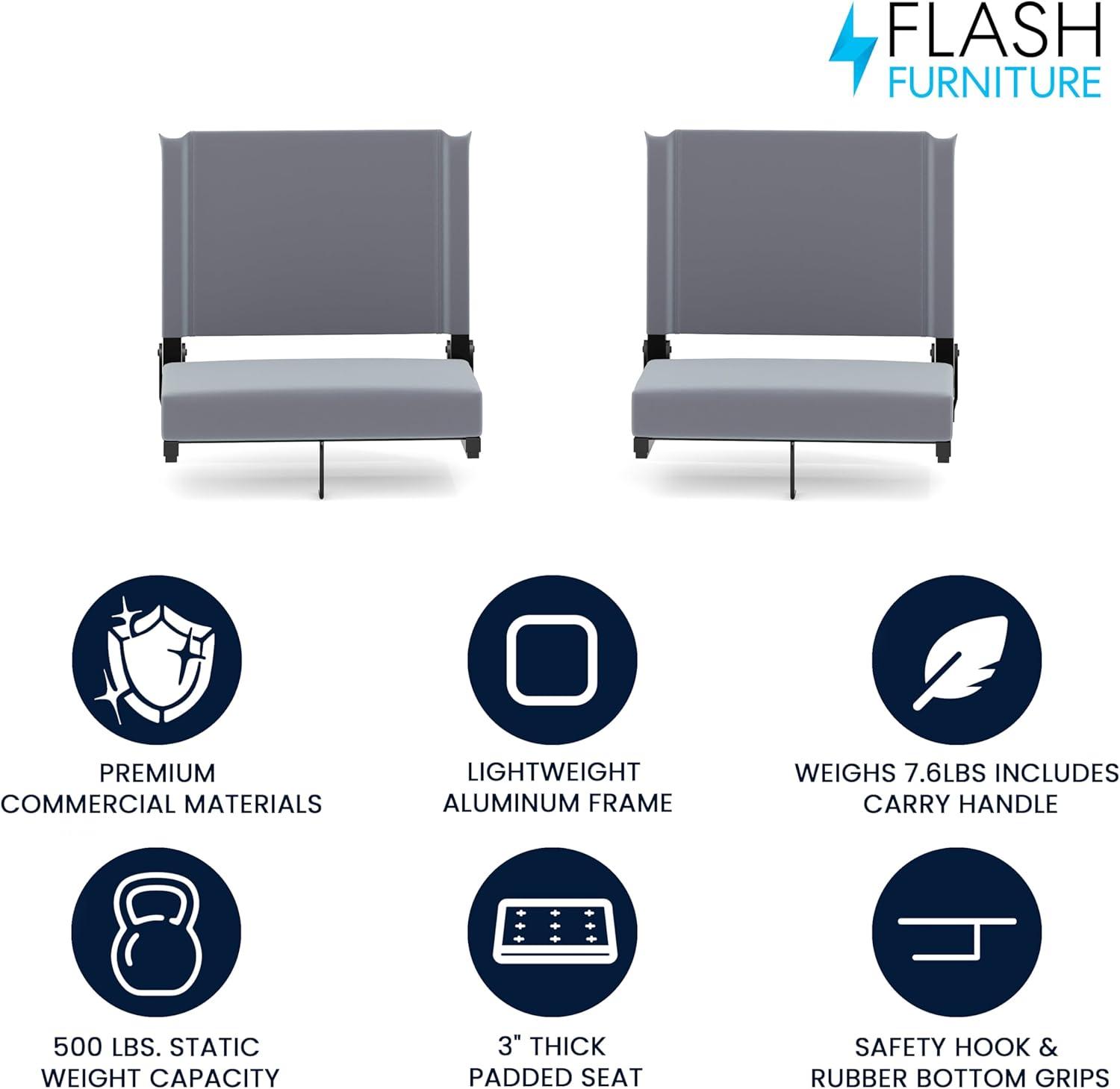 image:imageFlash Furniture Grandstand Portable Stadium Seats for Bleachers or Benches Folding Padded Stadium Chairs with Handle Pack of 2 500 lb Weight Capacity BlueGrey