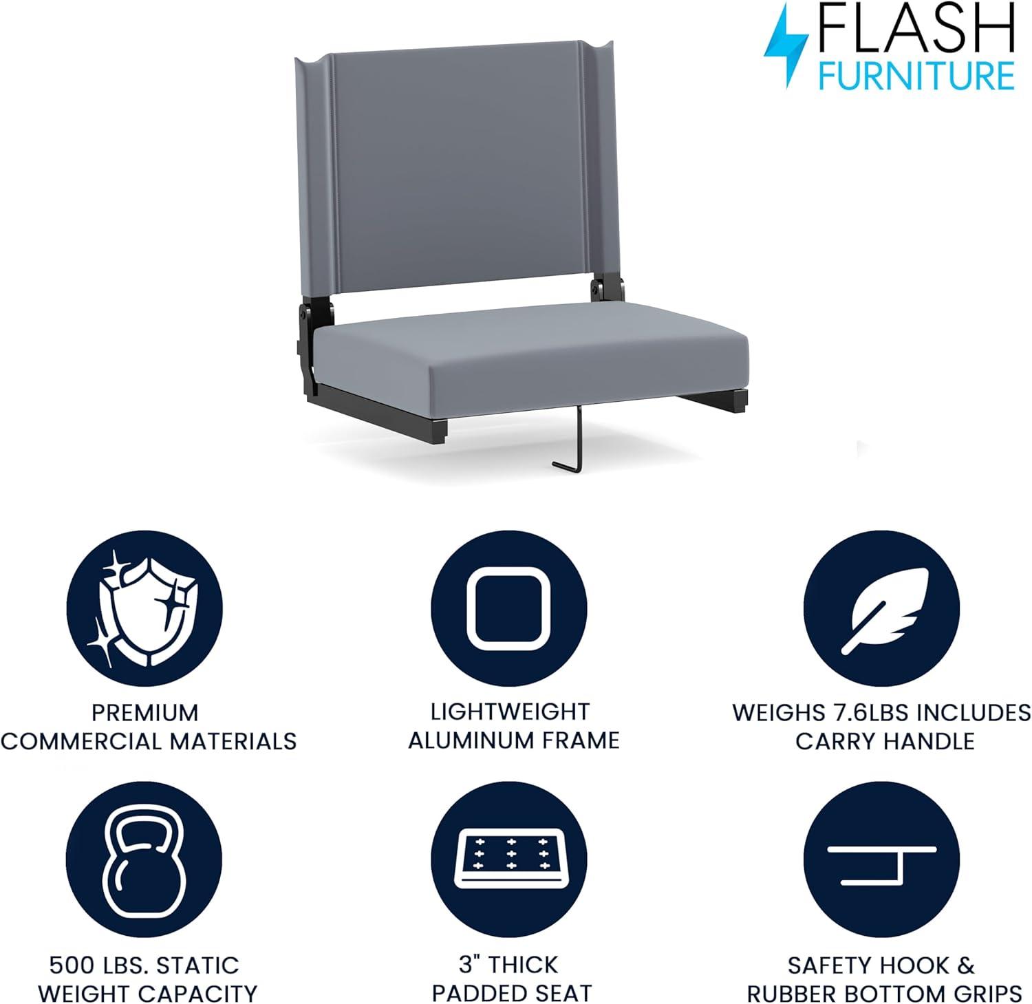 image:imageFlash Furniture Grandstand Portable Stadium Seats for Bleachers or Benches Folding Padded Stadium Chairs with Handle Pack of 2 500 lb Weight Capacity BlueGrey