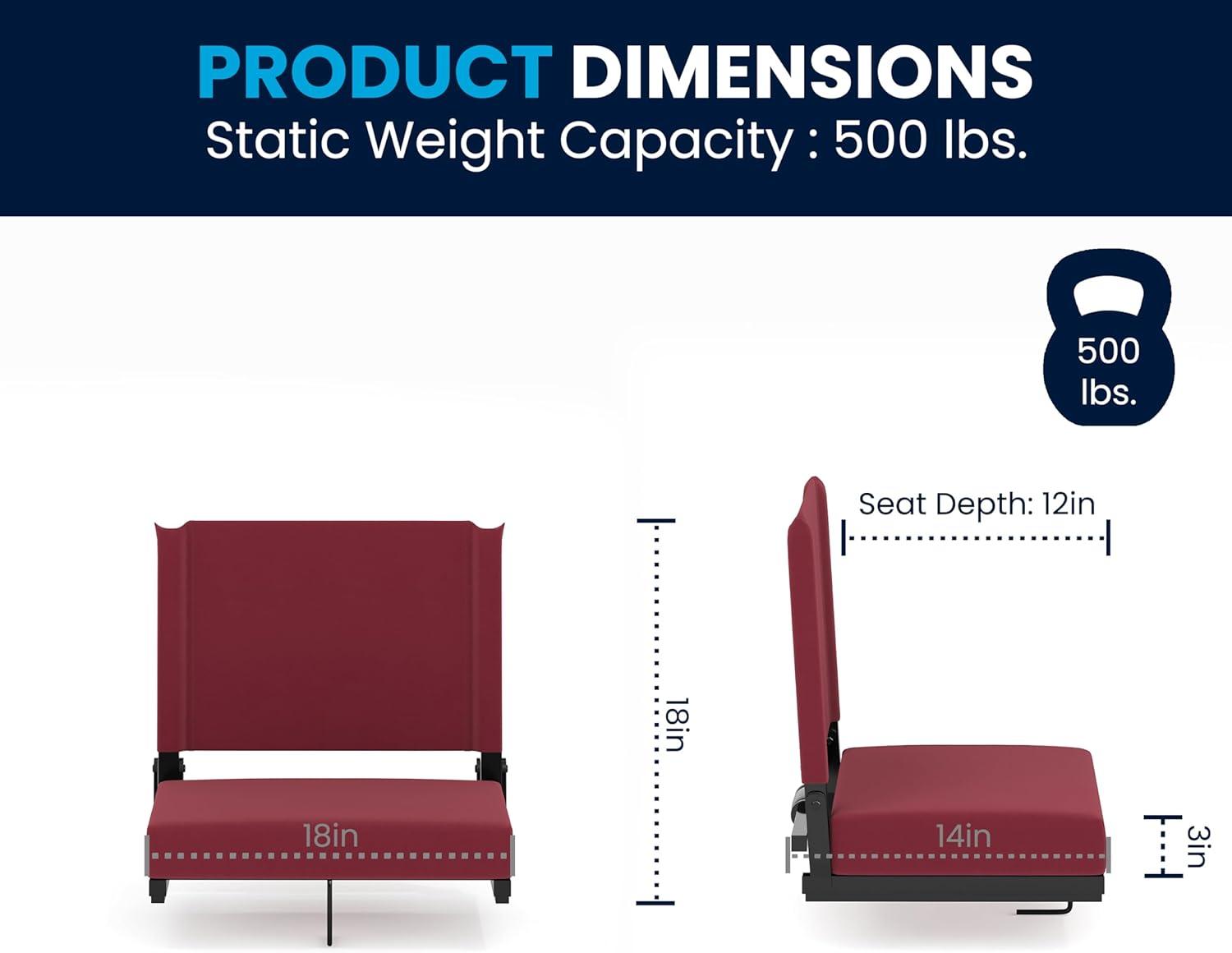 image:imageFlash Furniture Grandstand Portable Stadium Seats for Bleachers or Benches Folding Padded Stadium Chairs with Handle Pack of 2 500 lb Weight Capacity BlueMaroon