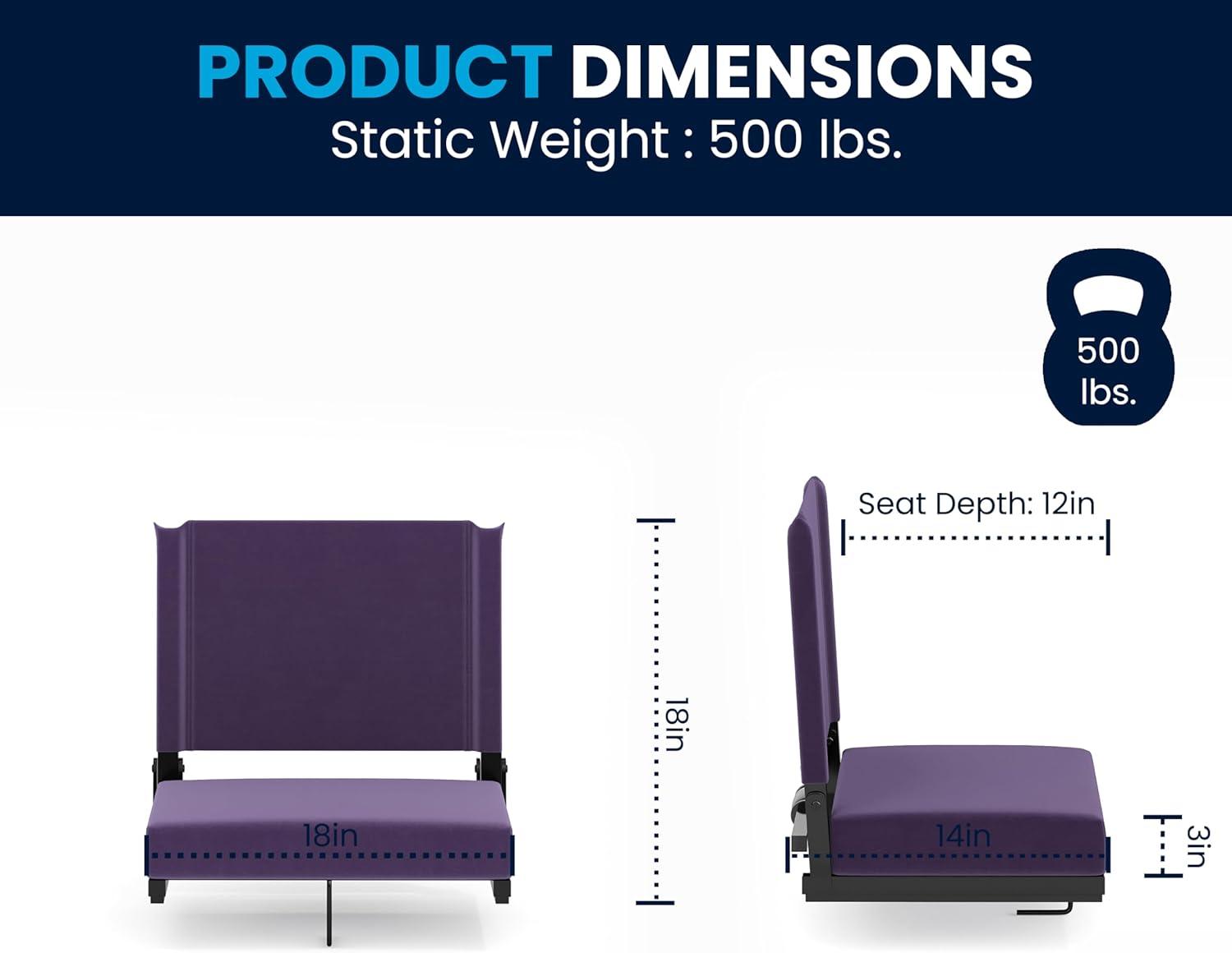 image:imageFlash Furniture Grandstand Portable Stadium Seats for Bleachers or Benches Folding Padded Stadium Chairs with Handle Pack of 2 500 lb Weight Capacity BlueDark Purple