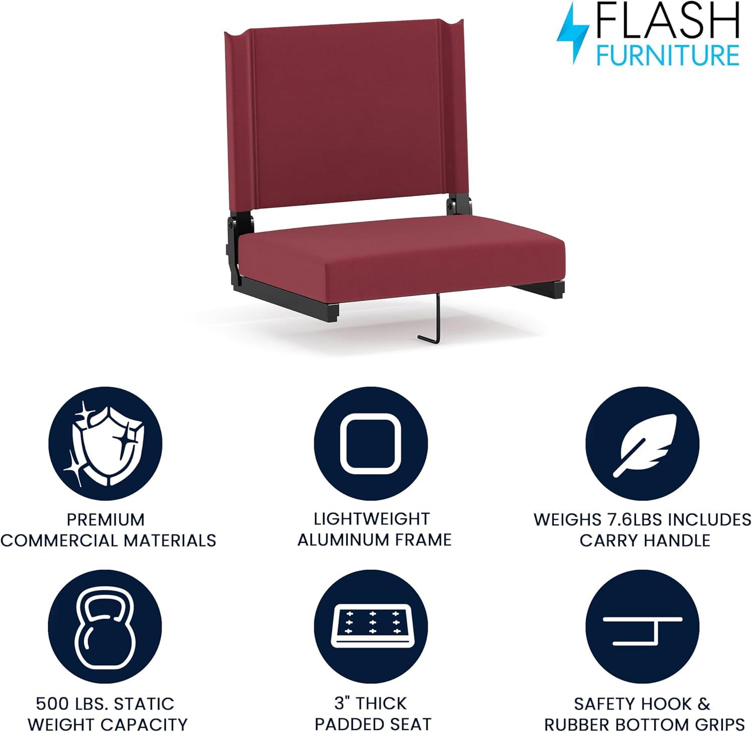 image:imageFlash Furniture Grandstand Portable Stadium Seats for Bleachers or Benches Folding Padded Stadium Chairs with Handle Pack of 2 500 lb Weight Capacity BlueMaroon