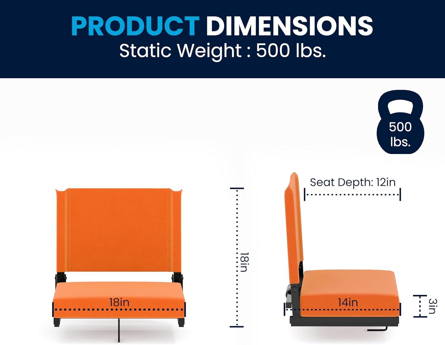 image:imageFlash Furniture Grandstand Portable Stadium Seats for Bleachers or Benches Folding Padded Stadium Chairs with Handle Pack of 2 500 lb Weight Capacity BlueOrange