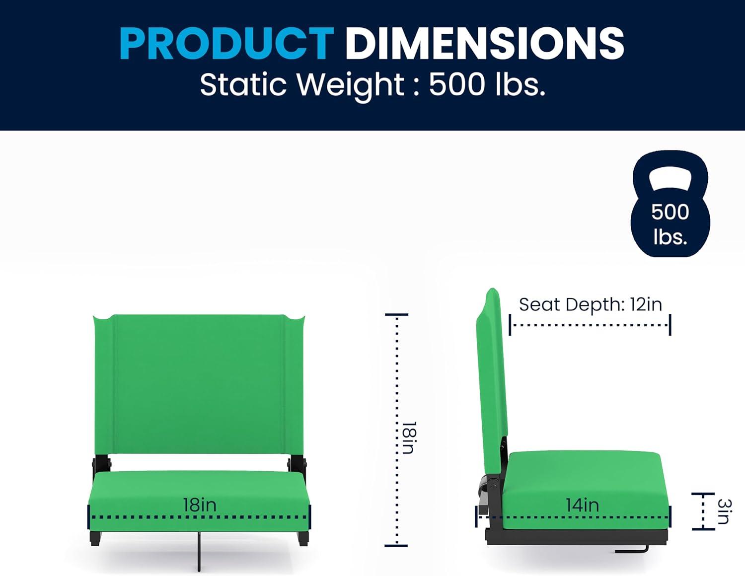 image:imageFlash Furniture Grandstand Portable Stadium Seats for Bleachers or Benches Folding Padded Stadium Chairs with Handle Pack of 2 500 lb Weight Capacity BlueBright Green