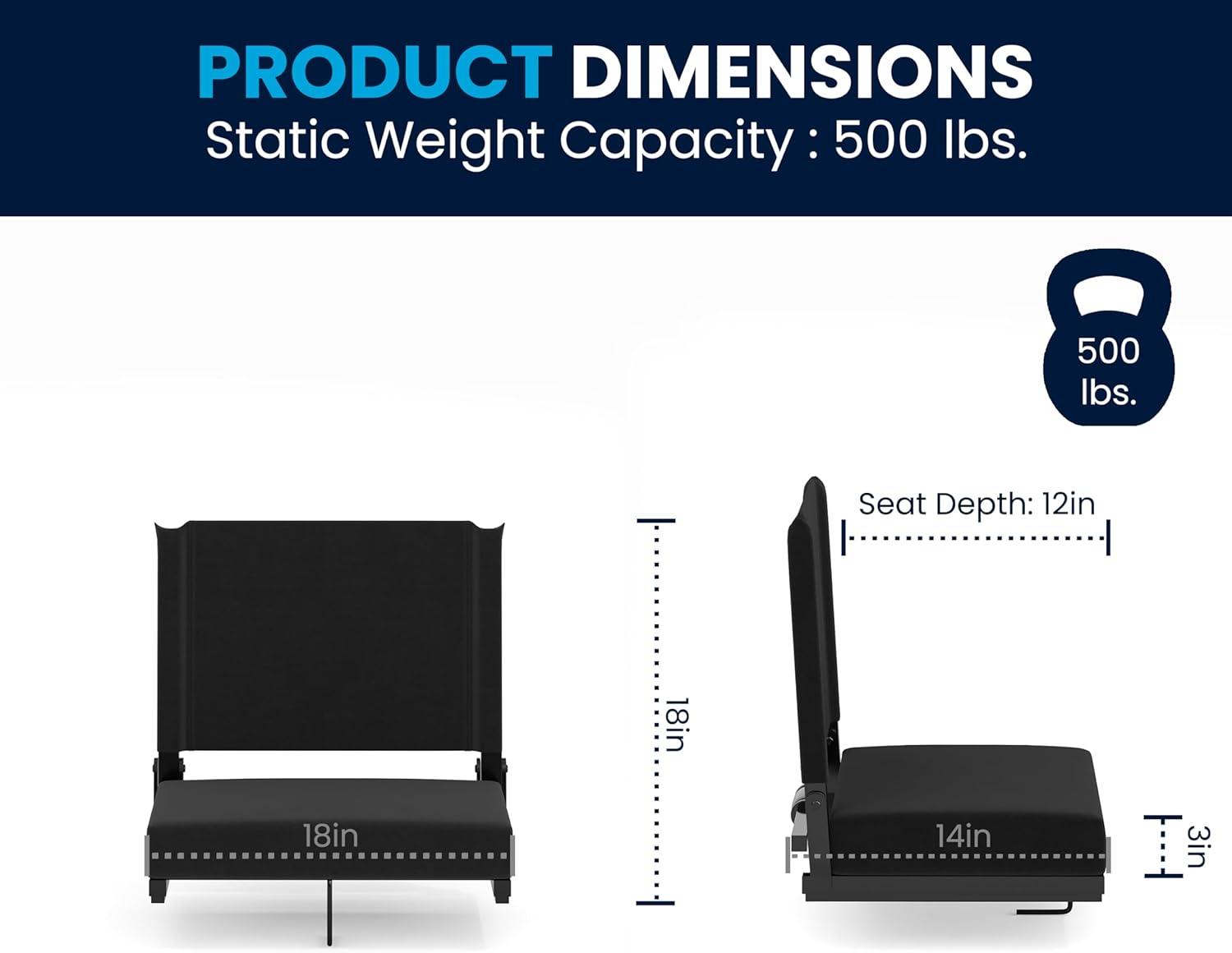 image:imageFlash Furniture Grandstand Portable Stadium Seats for Bleachers or Benches Folding Padded Stadium Chairs with Handle Pack of 2 500 lb Weight Capacity BlueBlack