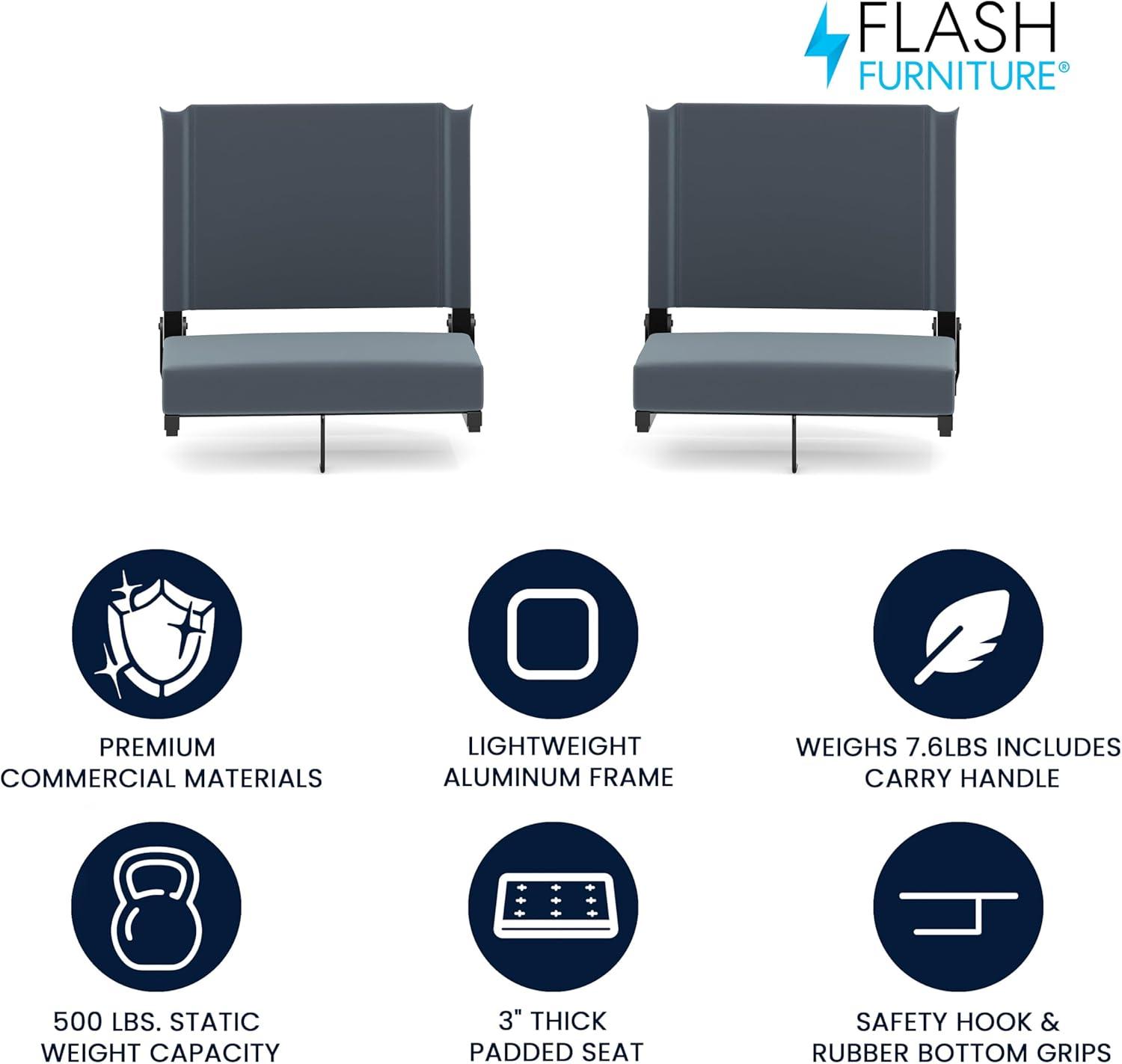 image:imageFlash Furniture Grandstand Portable Stadium Seats for Bleachers or Benches Folding Padded Stadium Chairs with Handle Pack of 2 500 lb Weight Capacity BlueDark Blue