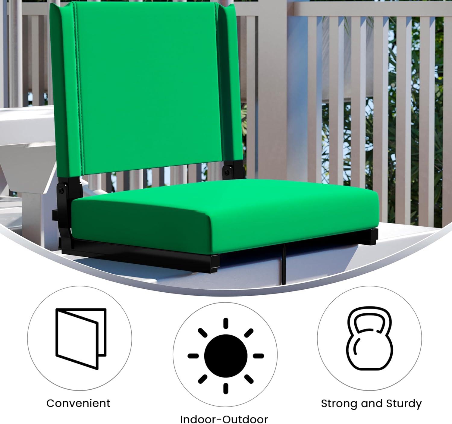 image:imageFlash Furniture Grandstand Portable Stadium Seats for Bleachers or Benches Folding Padded Stadium Chairs with Handle Pack of 2 500 lb Weight Capacity BlueBright Green