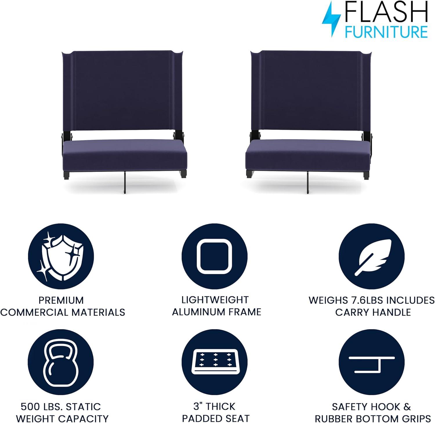 image:imageFlash Furniture Grandstand Portable Stadium Seats for Bleachers or Benches Folding Padded Stadium Chairs with Handle Pack of 2 500 lb Weight Capacity BlueNavy
