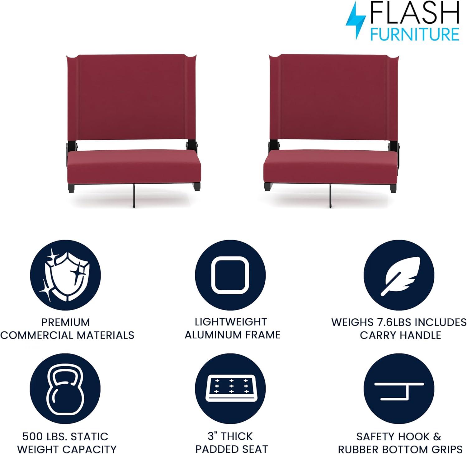 image:imageFlash Furniture Grandstand Portable Stadium Seats for Bleachers or Benches Folding Padded Stadium Chairs with Handle Pack of 2 500 lb Weight Capacity BlueMaroon