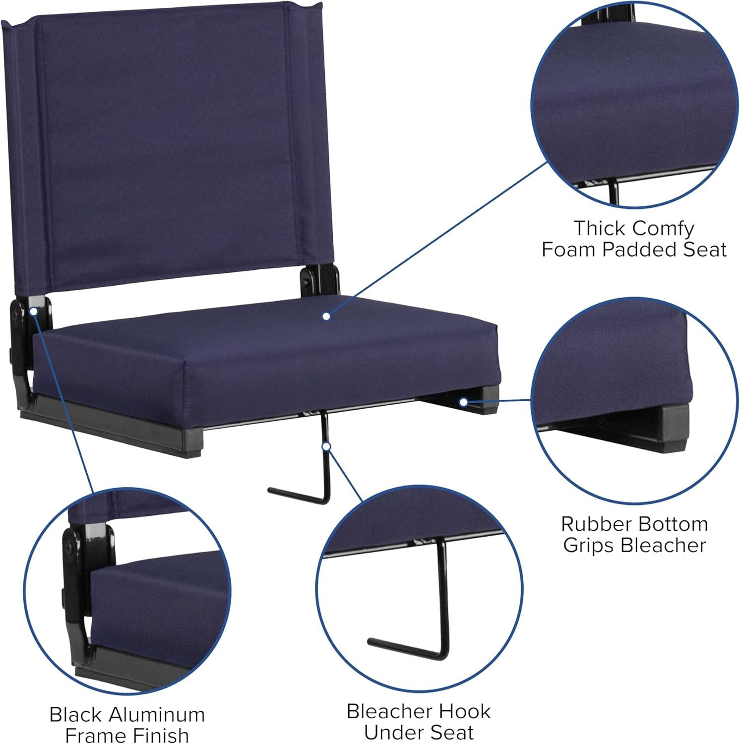 image:imageFlash Furniture Grandstand Portable Stadium Seats for Bleachers or Benches Folding Padded Stadium Chairs with Handle Pack of 2 500 lb Weight Capacity BlueNavy