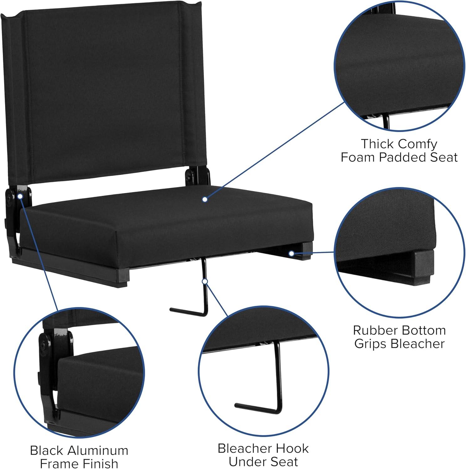 image:imageFlash Furniture Grandstand Portable Stadium Seats for Bleachers or Benches Folding Padded Stadium Chairs with Handle Pack of 2 500 lb Weight Capacity BlueBlack