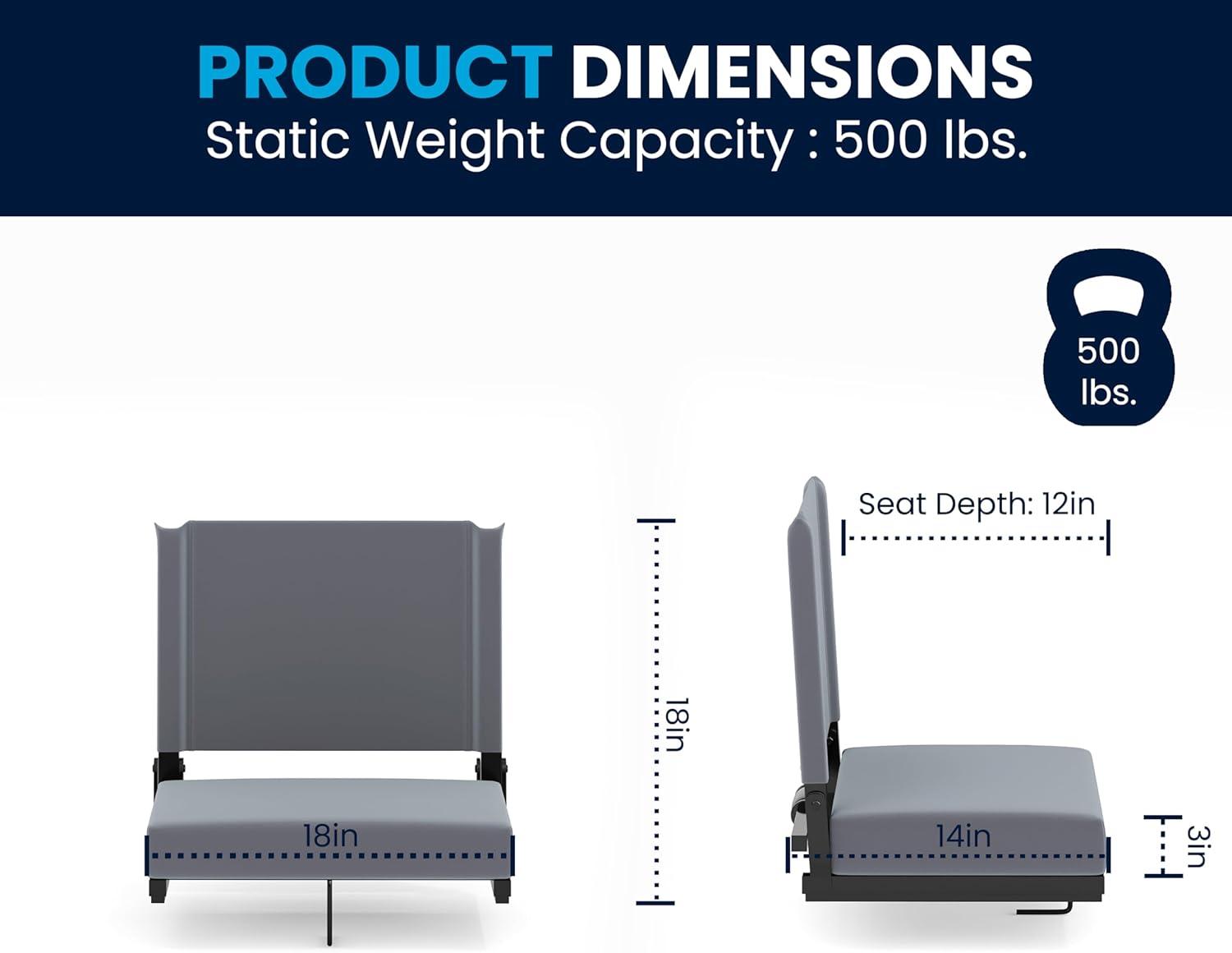 image:imageFlash Furniture Grandstand Portable Stadium Seats for Bleachers or Benches Folding Padded Stadium Chairs with Handle Pack of 2 500 lb Weight Capacity BlueGrey