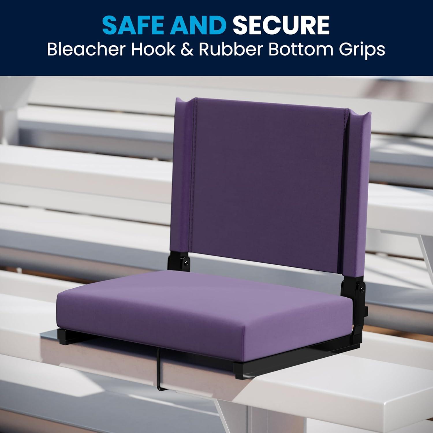 image:imageFlash Furniture Grandstand Portable Stadium Seats for Bleachers or Benches Folding Padded Stadium Chairs with Handle Pack of 2 500 lb Weight Capacity BlueDark Purple