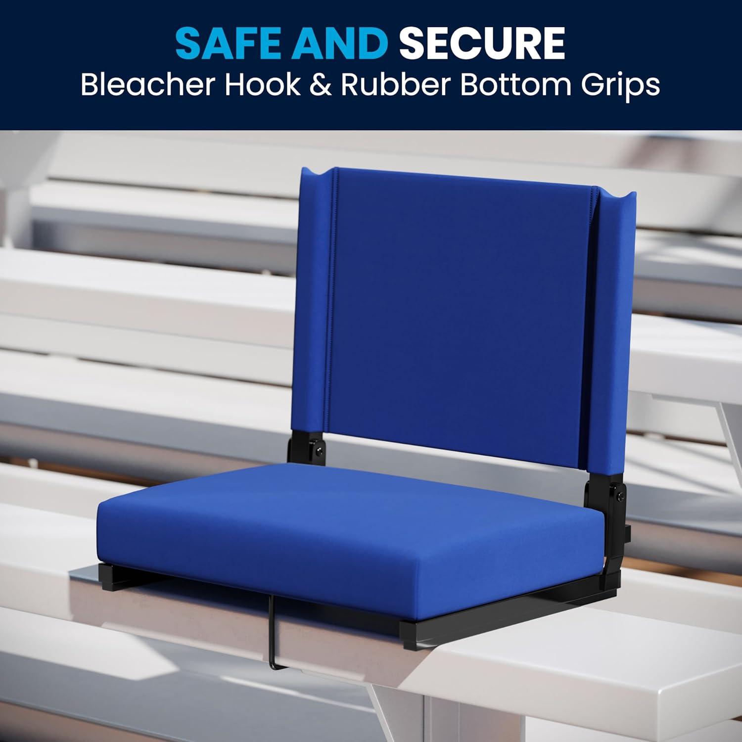 image:imageFlash Furniture Grandstand Portable Stadium Seats for Bleachers or Benches Folding Padded Stadium Chairs with Handle Pack of 2 500 lb Weight Capacity BlueBlue