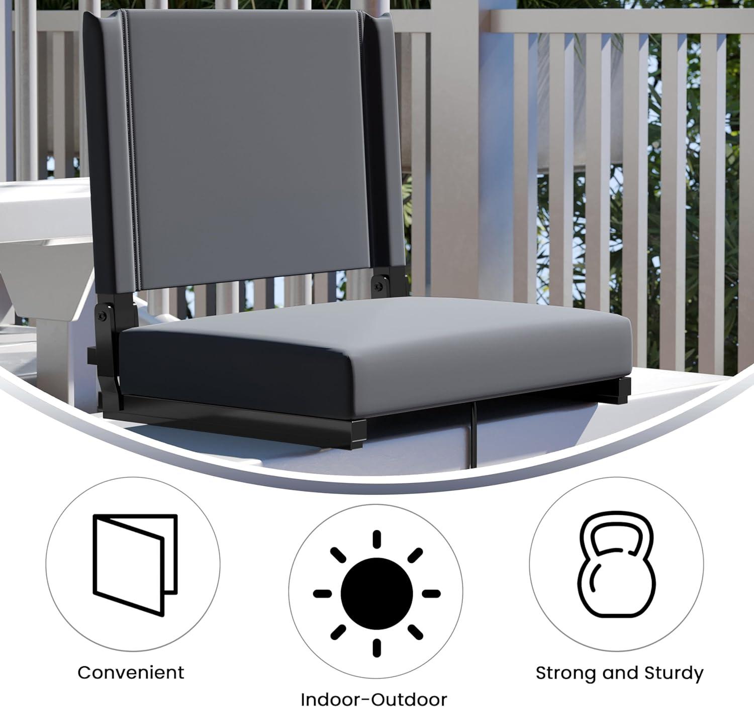 image:imageFlash Furniture Grandstand Portable Stadium Seats for Bleachers or Benches Folding Padded Stadium Chairs with Handle Pack of 2 500 lb Weight Capacity BlueGrey