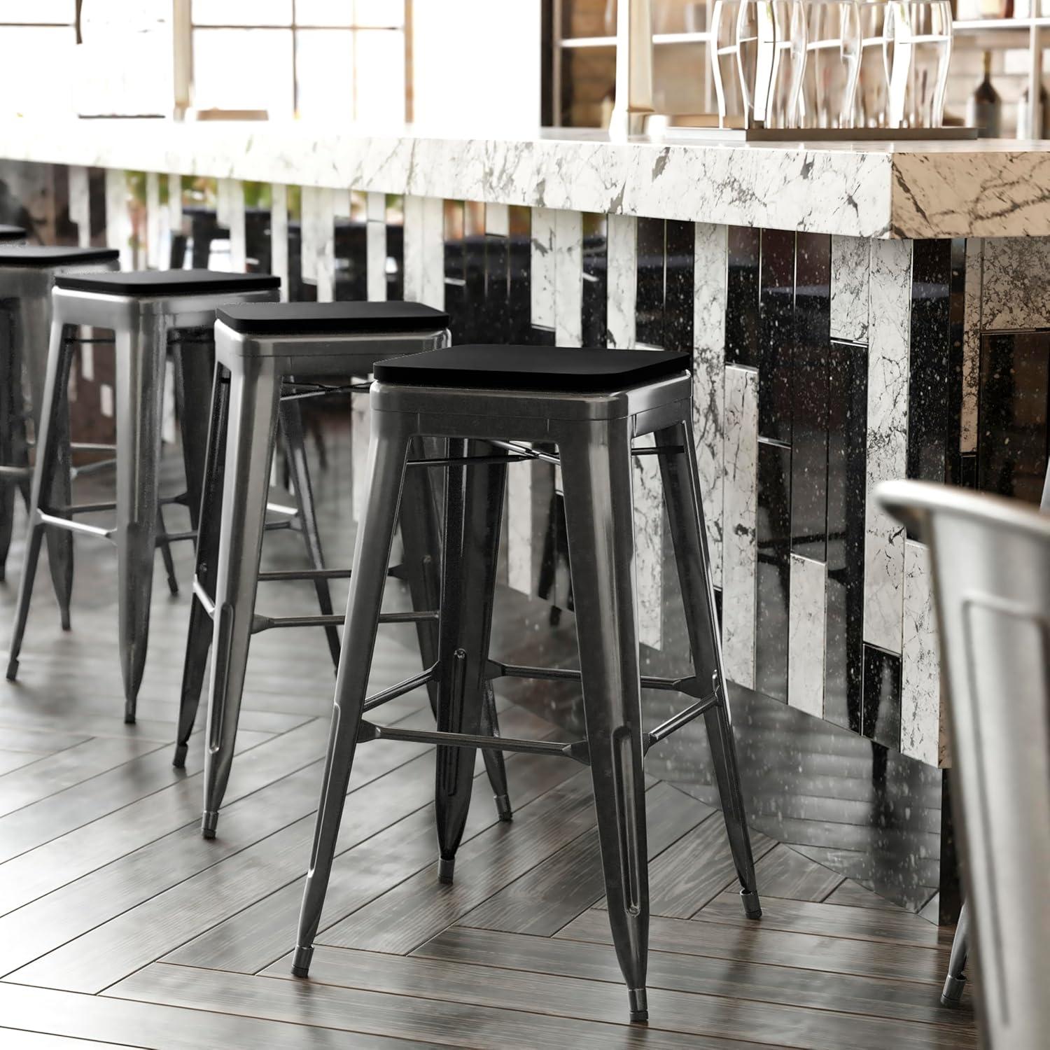 image:imageFlash Furniture Kai Commercial Grade IndoorOutdoor Bar Height Stool Silver Metal Frame Gray Poly Resin Seat 30 High BacklessBlackBlack