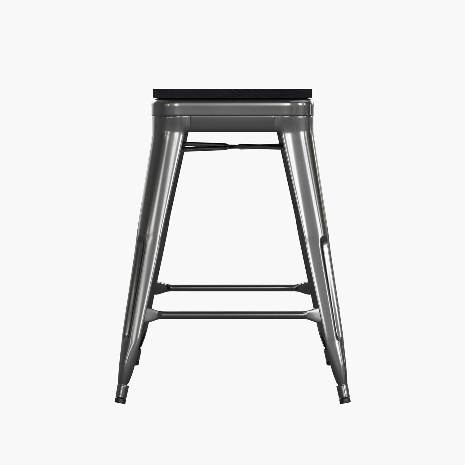 image:imageFlash Furniture Kai Commercial Grade IndoorOutdoor Bar Height Stool Silver Metal Frame Gray Poly Resin Seat 30 High BacklessBlackBlack