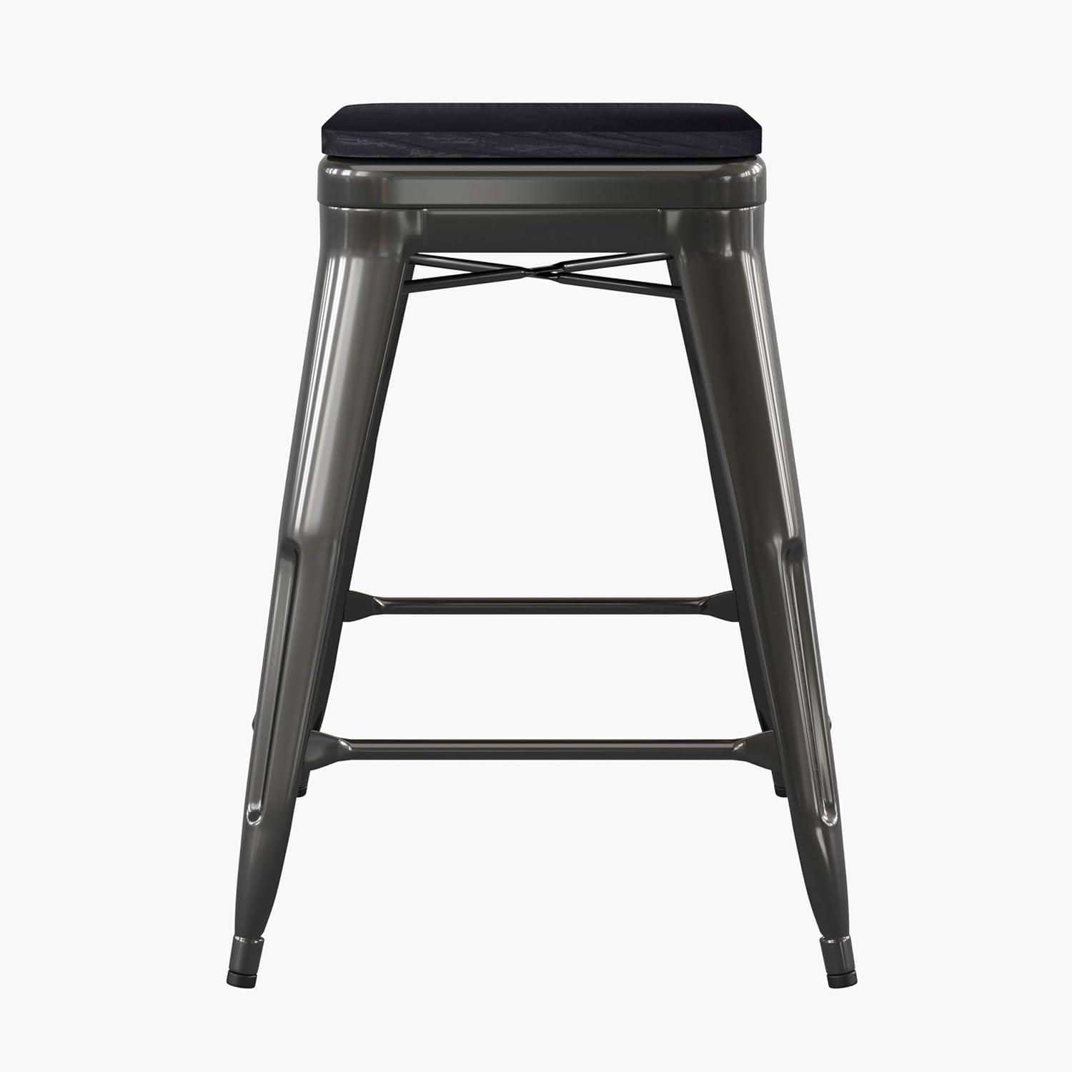 image:imageFlash Furniture Kai Commercial Grade IndoorOutdoor Bar Height Stool Silver Metal Frame Gray Poly Resin Seat 30 High BacklessBlackBlack