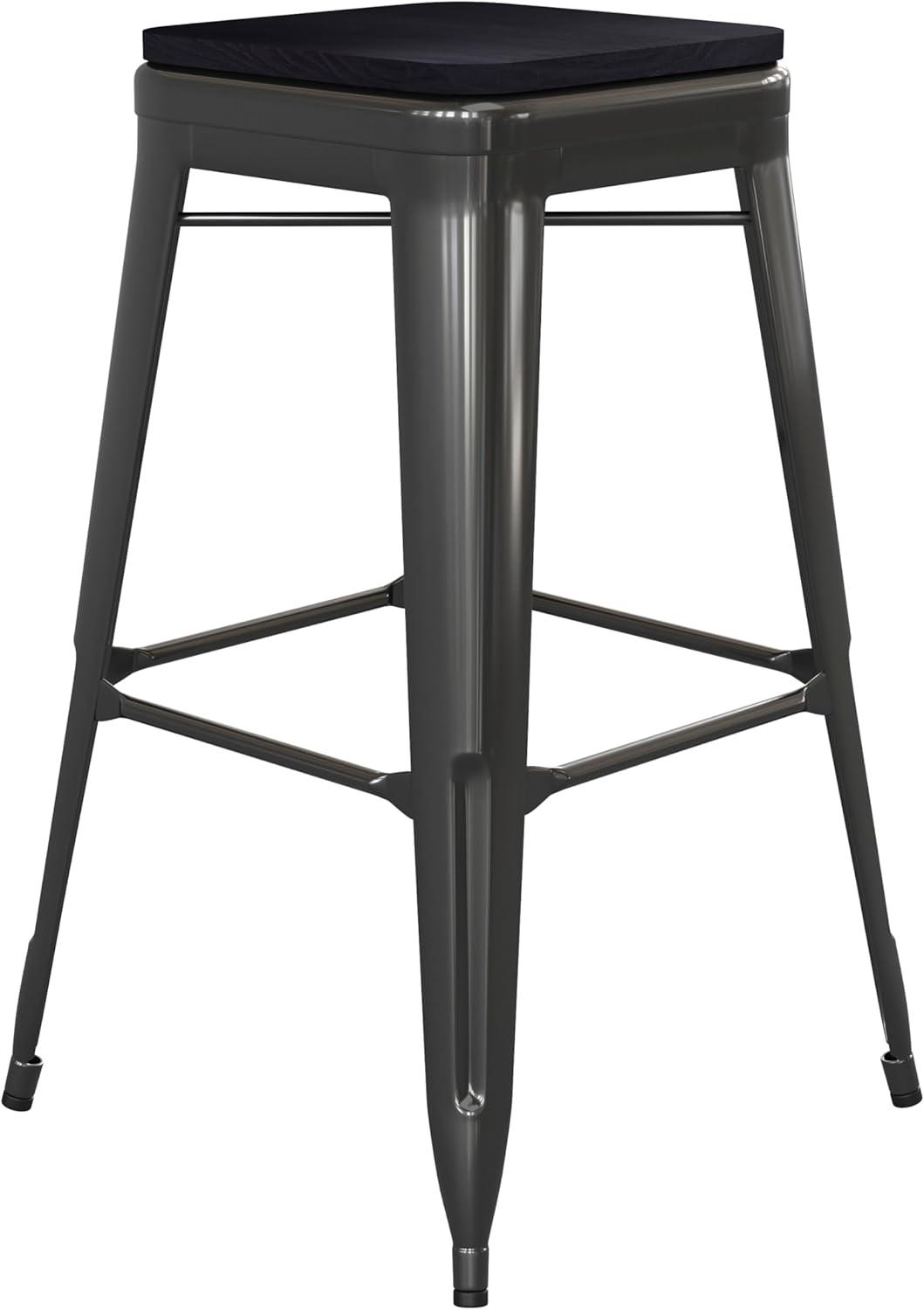 image:imageFlash Furniture Kai Commercial Grade IndoorOutdoor Bar Height Stool Silver Metal Frame Gray Poly Resin Seat 30 High BacklessBlackBlack