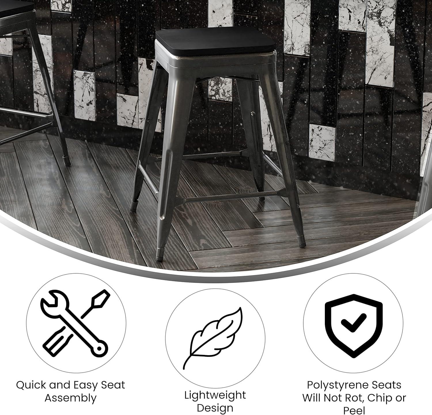 image:imageFlash Furniture Kai Commercial Grade IndoorOutdoor Bar Height Stool Silver Metal Frame Gray Poly Resin Seat 30 High BacklessBlackBlack