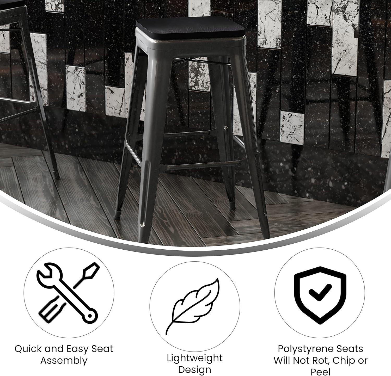 image:imageFlash Furniture Kai Commercial Grade IndoorOutdoor Bar Height Stool Silver Metal Frame Gray Poly Resin Seat 30 High BacklessBlackBlack