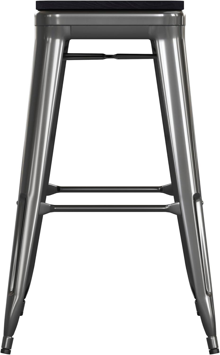 image:imageFlash Furniture Kai Commercial Grade IndoorOutdoor Bar Height Stool Silver Metal Frame Gray Poly Resin Seat 30 High BacklessBlackBlack