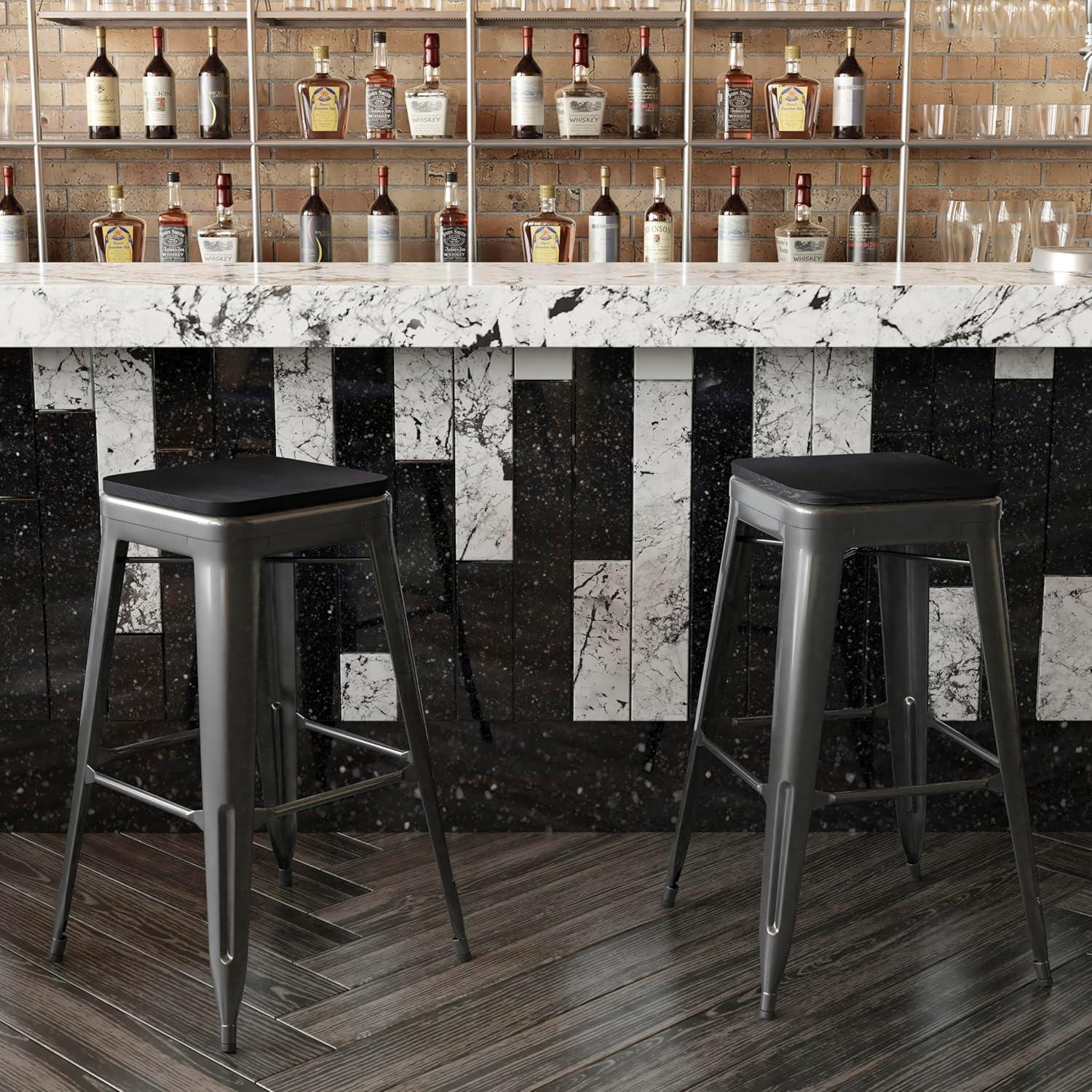 image:imageFlash Furniture Kai Commercial Grade IndoorOutdoor Bar Height Stool Silver Metal Frame Gray Poly Resin Seat 30 High BacklessBlackBlack