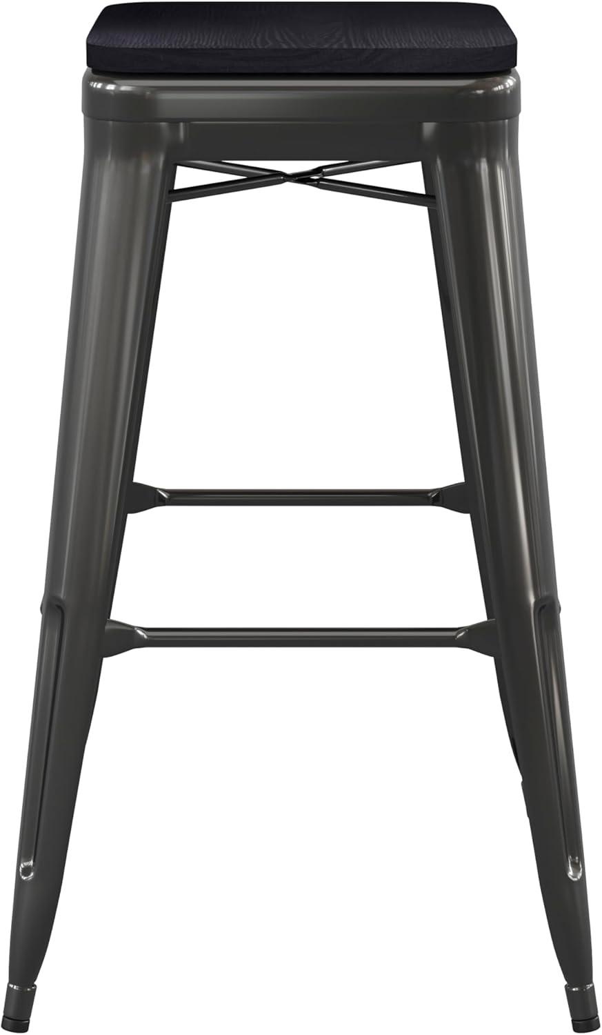 image:imageFlash Furniture Kai Commercial Grade IndoorOutdoor Bar Height Stool Silver Metal Frame Gray Poly Resin Seat 30 High BacklessBlackBlack