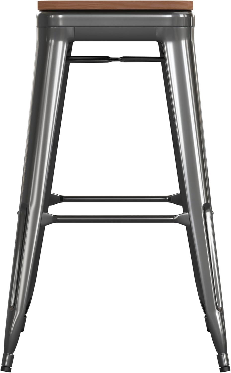 image:imageFlash Furniture Kai Commercial Grade IndoorOutdoor Bar Height Stool Silver Metal Frame Gray Poly Resin Seat 30 High BacklessBlackTeak