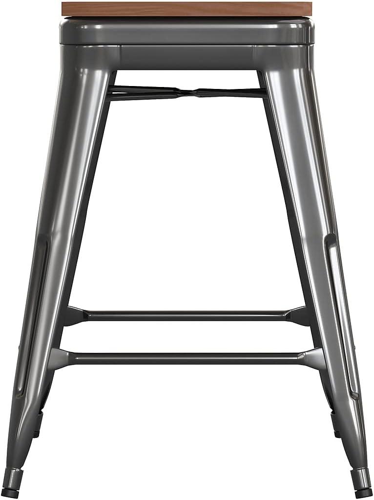 image:imageFlash Furniture Kai Commercial Grade IndoorOutdoor Bar Height Stool Silver Metal Frame Gray Poly Resin Seat 30 High BacklessBlackTeak