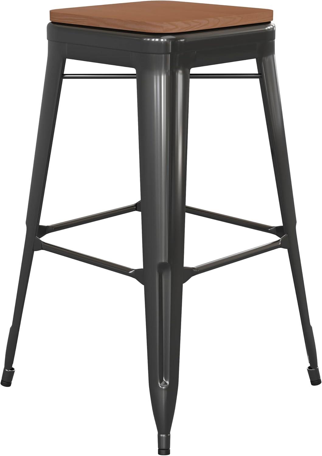 image:imageFlash Furniture Kai Commercial Grade IndoorOutdoor Bar Height Stool Silver Metal Frame Gray Poly Resin Seat 30 High BacklessBlackTeak