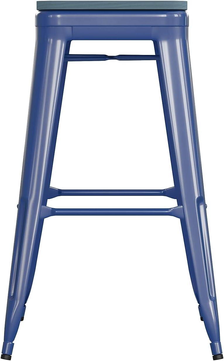 image:imageFlash Furniture Kai Commercial Grade IndoorOutdoor Bar Height Stool Silver Metal Frame Gray Poly Resin Seat 30 High BacklessBlueTealblue