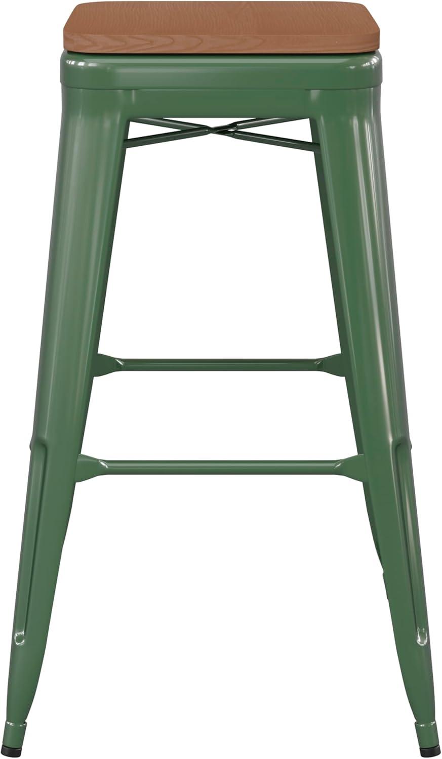 image:imageFlash Furniture Kai Commercial Grade IndoorOutdoor Bar Height Stool Silver Metal Frame Gray Poly Resin Seat 30 High BacklessGreenTeak
