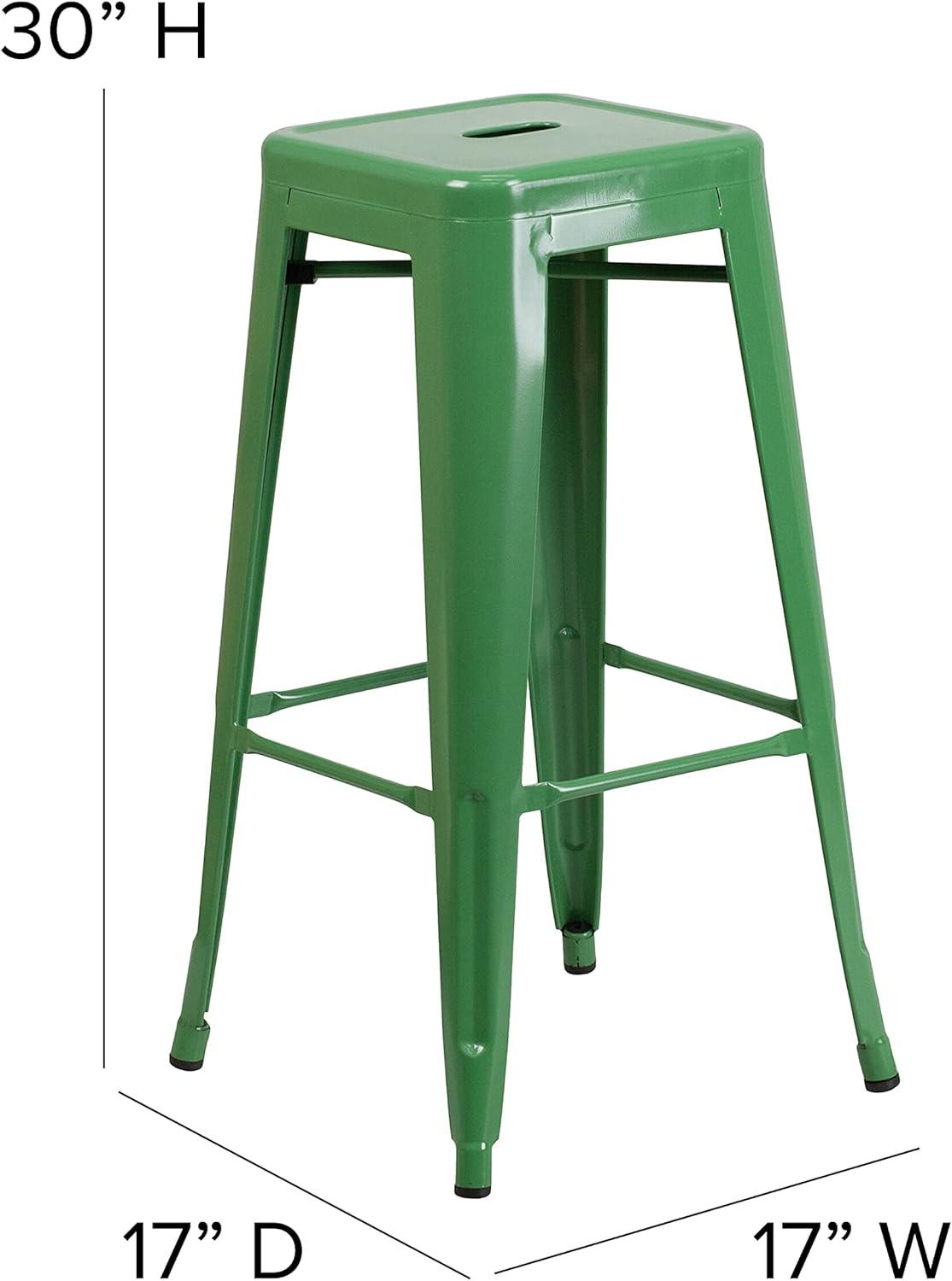 image:imageFlash Furniture Kai Commercial Grade IndoorOutdoor Bar Height Stool Silver Metal Frame Gray Poly Resin Seat 30 High BacklessGreenTeak