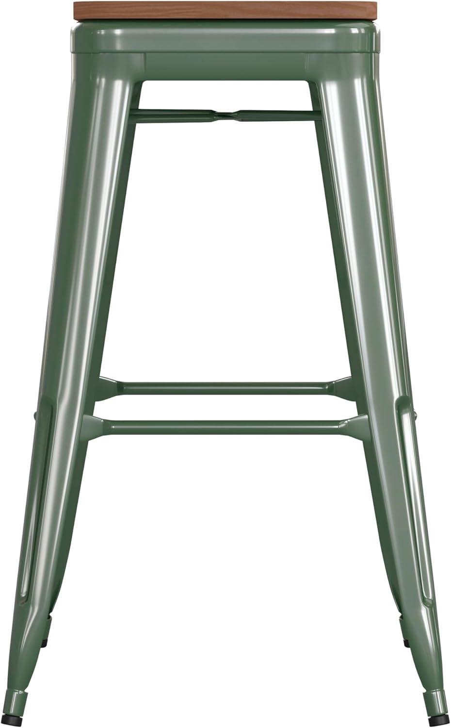 image:imageFlash Furniture Kai Commercial Grade IndoorOutdoor Bar Height Stool Silver Metal Frame Gray Poly Resin Seat 30 High BacklessGreenTeak