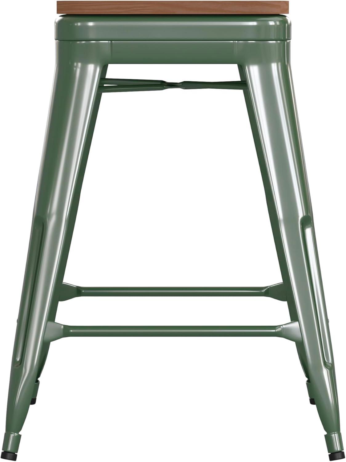 image:imageFlash Furniture Kai Commercial Grade IndoorOutdoor Bar Height Stool Silver Metal Frame Gray Poly Resin Seat 30 High BacklessGreenTeak