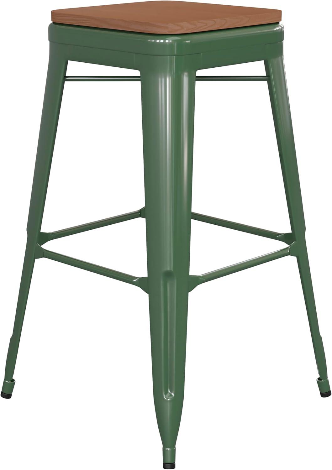 image:imageFlash Furniture Kai Commercial Grade IndoorOutdoor Bar Height Stool Silver Metal Frame Gray Poly Resin Seat 30 High BacklessGreenTeak