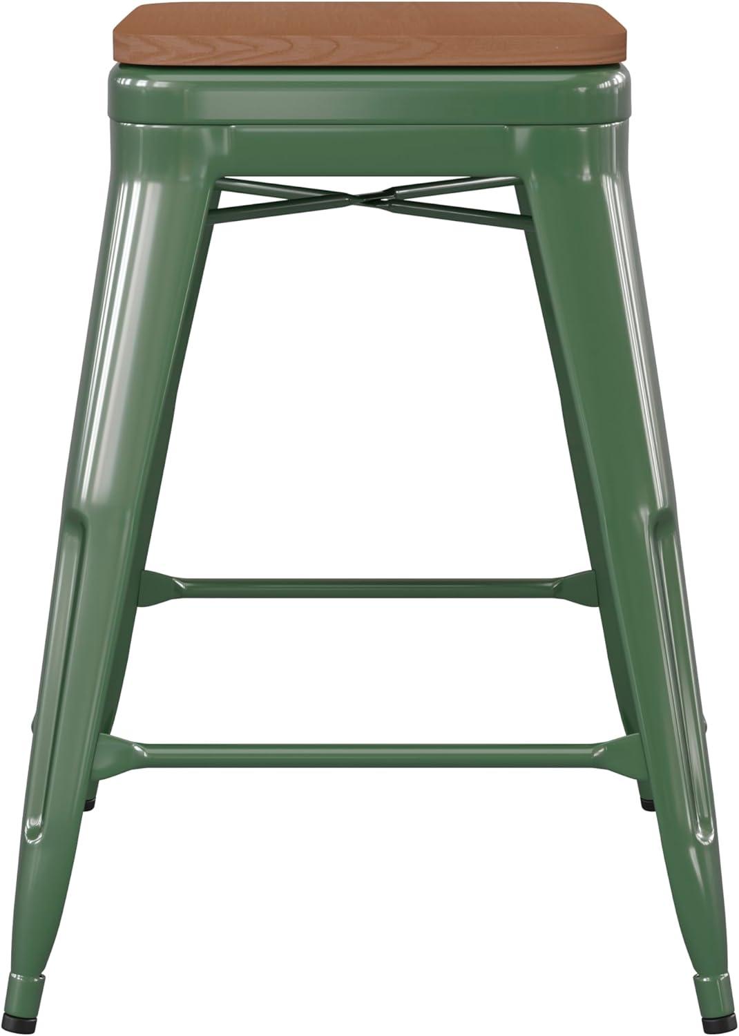 image:imageFlash Furniture Kai Commercial Grade IndoorOutdoor Bar Height Stool Silver Metal Frame Gray Poly Resin Seat 30 High BacklessGreenTeak