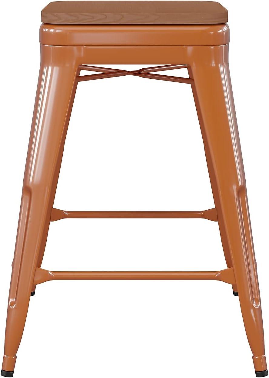 image:imageFlash Furniture Kai Commercial Grade IndoorOutdoor Bar Height Stool Silver Metal Frame Gray Poly Resin Seat 30 High BacklessOrangeTeak
