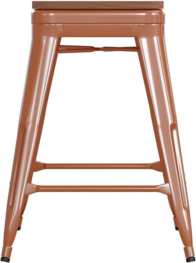 image:imageFlash Furniture Kai Commercial Grade IndoorOutdoor Bar Height Stool Silver Metal Frame Gray Poly Resin Seat 30 High BacklessOrangeTeak