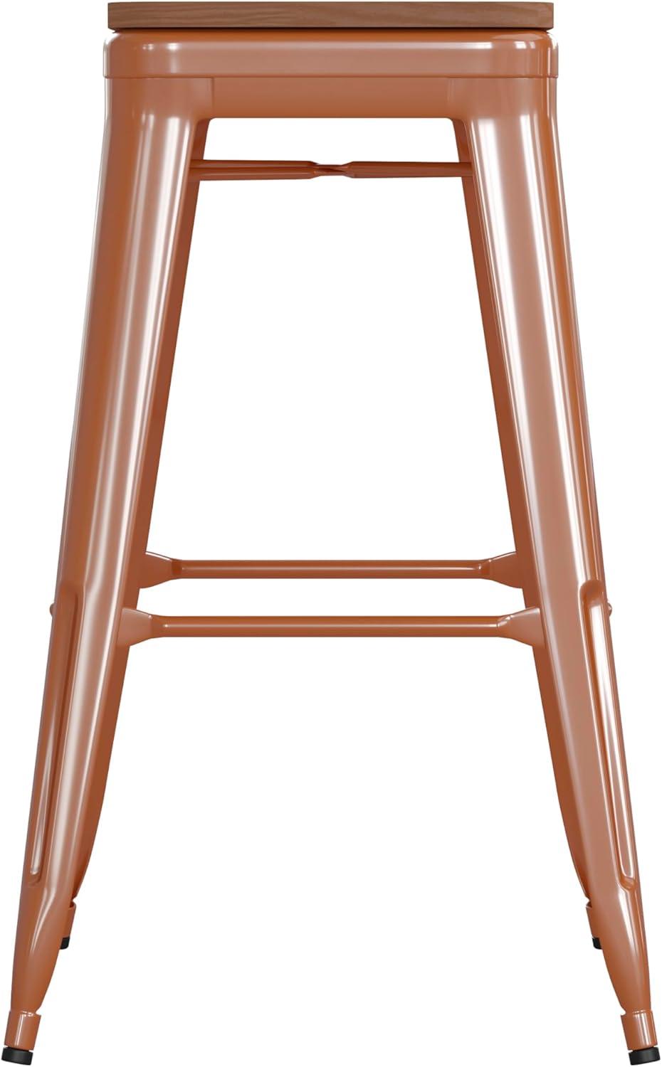 image:imageFlash Furniture Kai Commercial Grade IndoorOutdoor Bar Height Stool Silver Metal Frame Gray Poly Resin Seat 30 High BacklessOrangeTeak