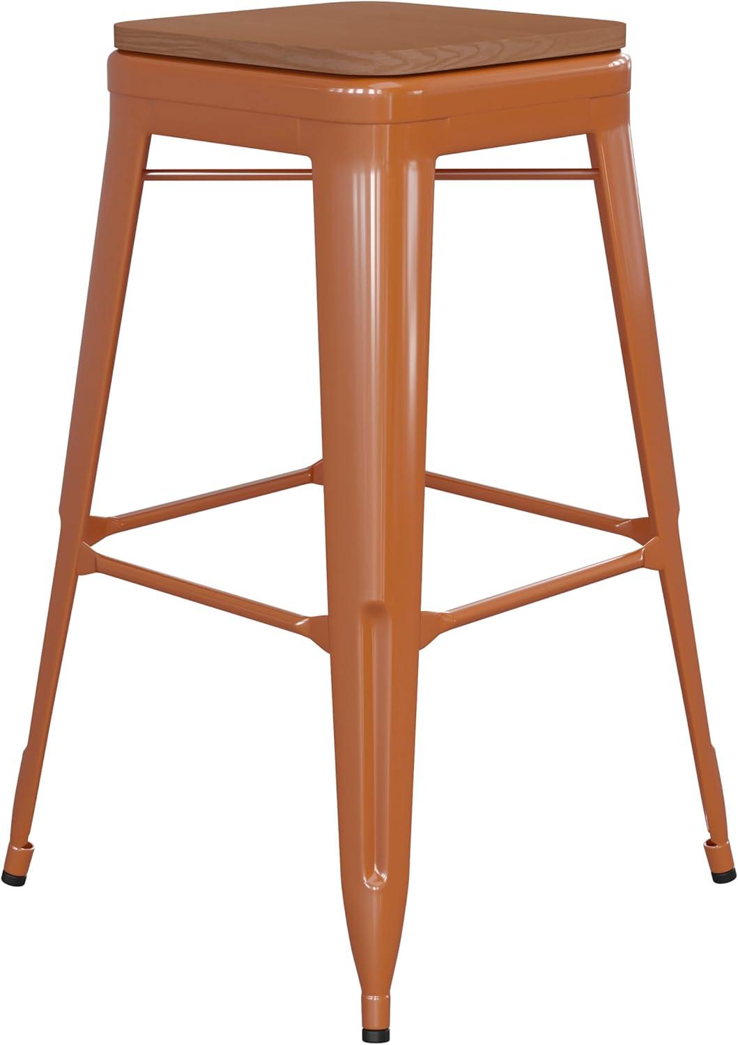image:imageFlash Furniture Kai Commercial Grade IndoorOutdoor Bar Height Stool Silver Metal Frame Gray Poly Resin Seat 30 High BacklessOrangeTeak