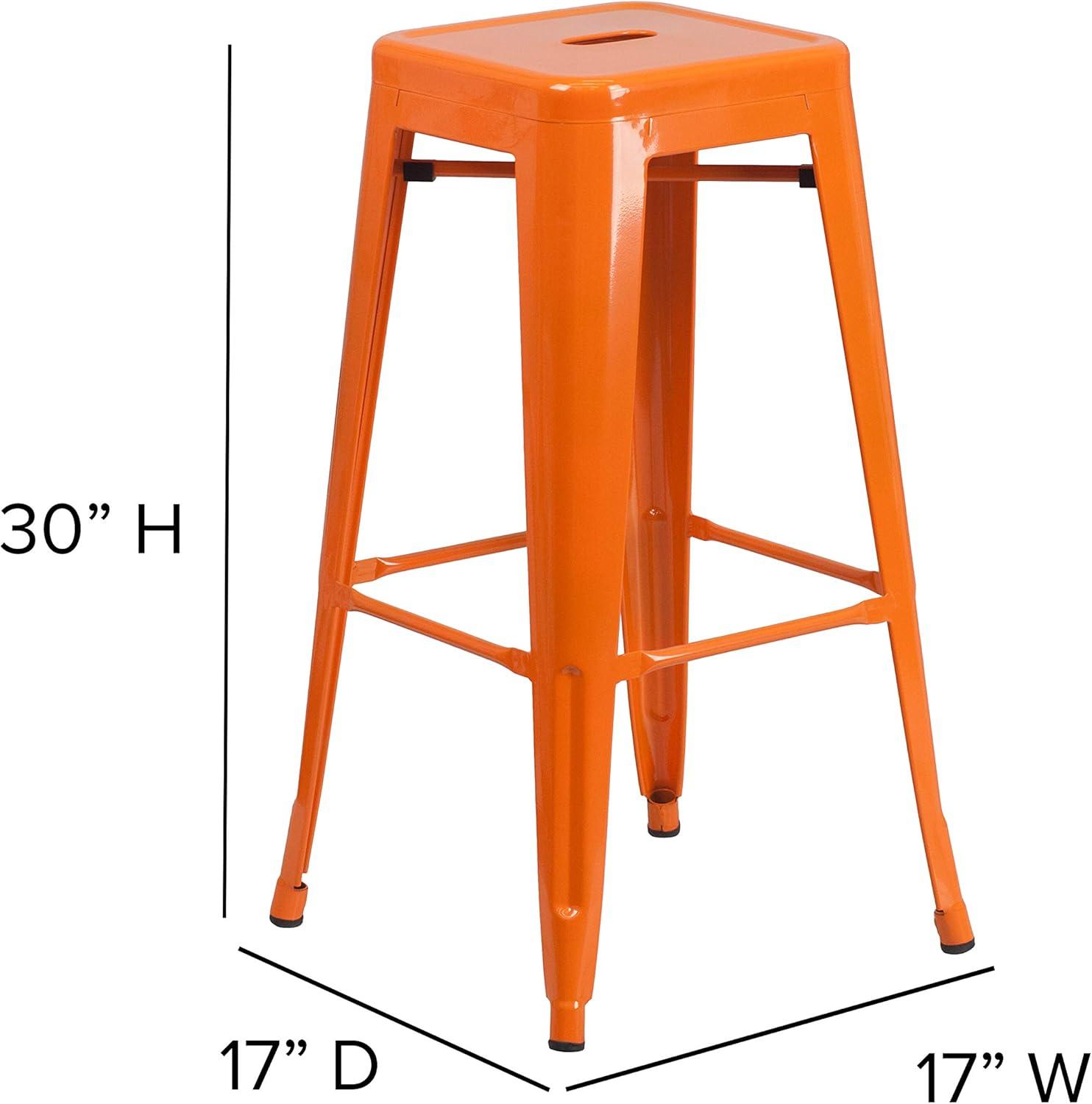 image:imageFlash Furniture Kai Commercial Grade IndoorOutdoor Bar Height Stool Silver Metal Frame Gray Poly Resin Seat 30 High BacklessOrangeTeak