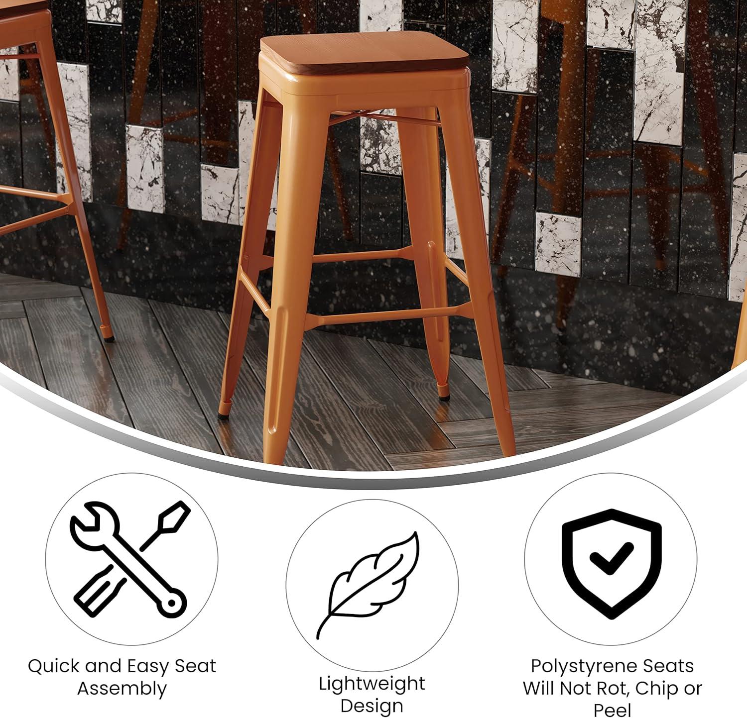 image:imageFlash Furniture Kai Commercial Grade IndoorOutdoor Bar Height Stool Silver Metal Frame Gray Poly Resin Seat 30 High BacklessOrangeTeak